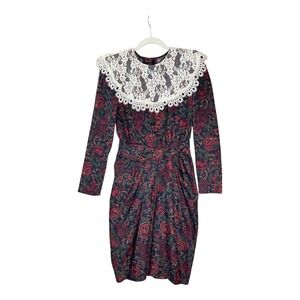 Gunne Sax Jessica McClintock Dress S 5 Floral Lace Bib Prairie Victorian Vintage